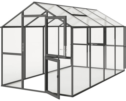 Gewächshaus mit Aluminiumrahmen und geöffneter Tür