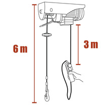 Zeichnung eines Seilzugs mit einer Hubhöhe von 6 Metern und einer Steuerkabellänge von 3 Metern