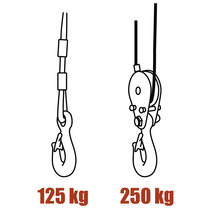 Zeichnung eines Kettenzugs mit einer maximalen Traglast von 125 kg und 250 kg