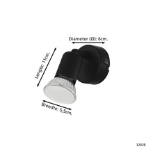 Schwarze Wandleuchte mit den Maßen Länge 11 cm, Breite 5,5 cm und Durchmesser 6 cm