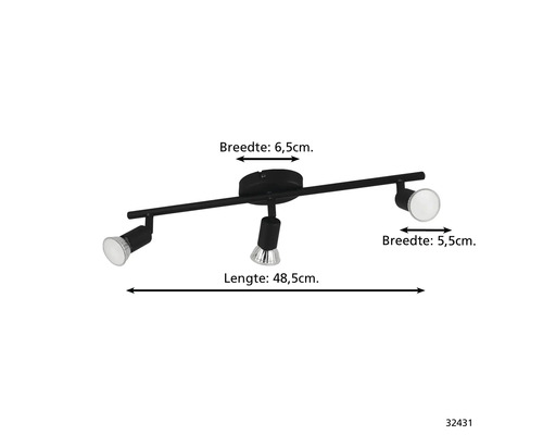 Schwarze Deckenleuchte mit drei Strahlern zur Raumbeleuchtung