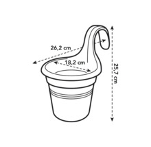 Abbildung eines Hängetopfes mit Maßangaben: 26,2 cm breit, 25,7 cm hoch, 18,2 cm Innendurchmesser