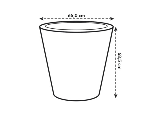 Skizze eines Pflanzgefäßes mit den Maßen 65,0 cm Breite und 68,5 cm Höhe