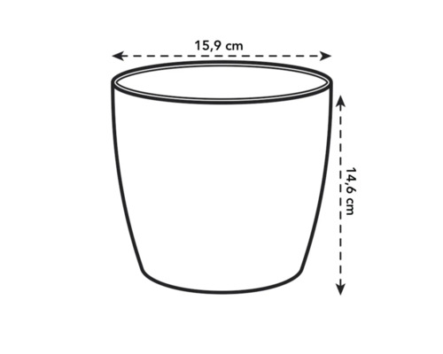 Abbildung eines Pflanzgefäßes mit den Maßen 15,9 cm Breite und 14,6 cm Höhe