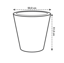 Abbildung eines Pflanzgefäßes mit den Maßen 50,0 cm Breite und 51,0 cm Höhe.