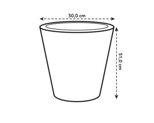 Abbildung eines Pflanzgefäßes mit den Maßen 50,0 cm Breite und 51,0 cm Höhe.