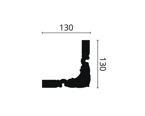 Technische Zeichnung einer Eckleiste mit den Maßen 130 x 130 mm