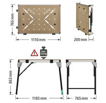 Technische Zeichnung eines Arbeitstisches mit Maßangaben