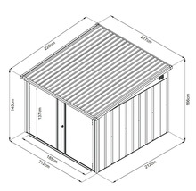 Technische Zeichnung eines Gerätehauses mit Maßangaben