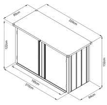 Zeichnung eines Gerätehauses mit Maßangaben