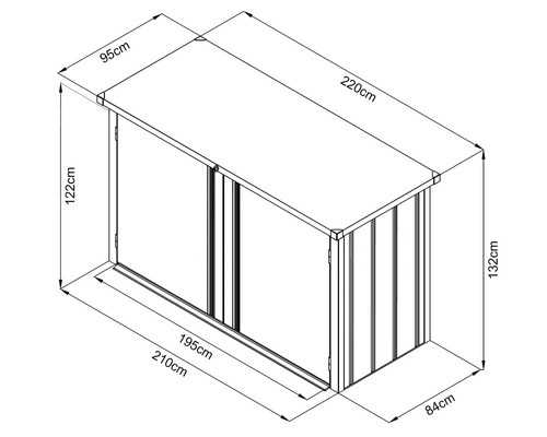 Zeichnung eines Gerätehauses mit Maßangaben