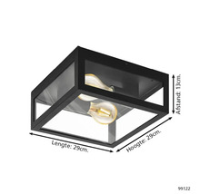 Schwarze Deckenleuchte aus Glas mit den Maßen 29 x 29 x 13 cm