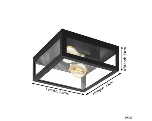 Schwarze Deckenleuchte aus Glas mit den Maßen 29 x 29 x 13 cm