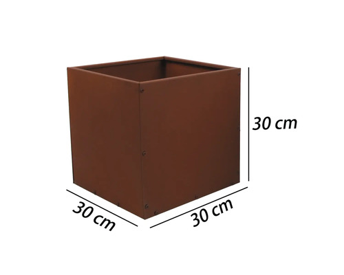 Quadratischer Pflanzkasten mit den Maßen 30 mal 30 Zentimeter.