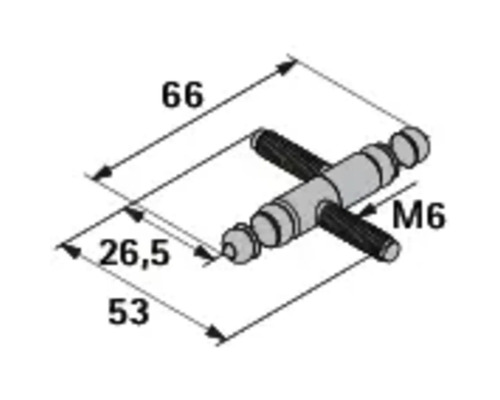 Technische Zeichnung eines M6-Verbindungsstücks mit Maßangaben