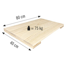 Holzplatte, 80 x 40 Zentimeter, Tragfähigkeit 75 Kilogramm