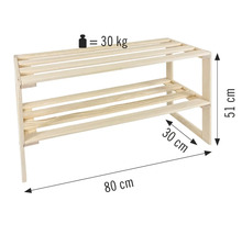 Schuhregal aus Holz mit zwei Ablagen, Maße 80 cm x 30 cm x 51 cm, maximale Traglast 30 kg