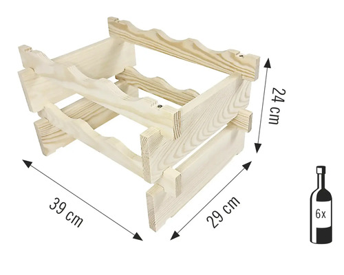 Weinregal aus Holz für sechs Flaschen mit Maßangaben
