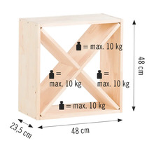 Weinregal aus Holz mit Größenangaben und maximaler Belastung