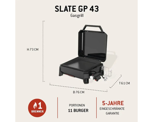 Slate GP 43 Gasgrill mit den Maßen Höhe 73 cm, Breite 76 cm und Tiefe 61 cm