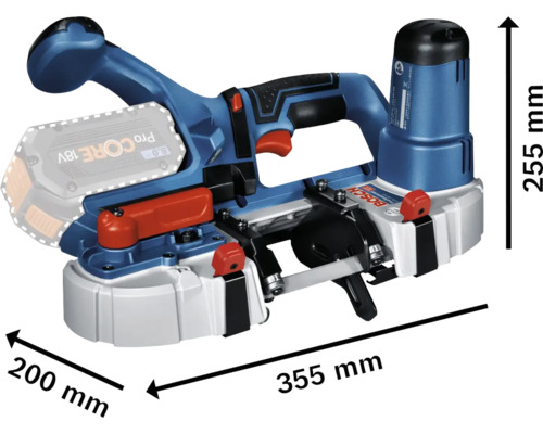 Bosch Akku-Bandsäge mit Abmessungen