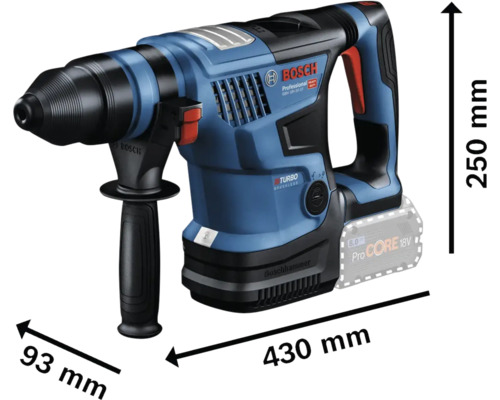 Bosch Bohrhammer mit einer Länge von 430 mm, einer Höhe von 250 mm und einer Breite von 93 mm