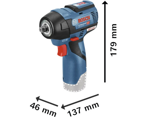 Bosch GDS 12V-115 Akku-Schlagschrauber mit Maßangaben