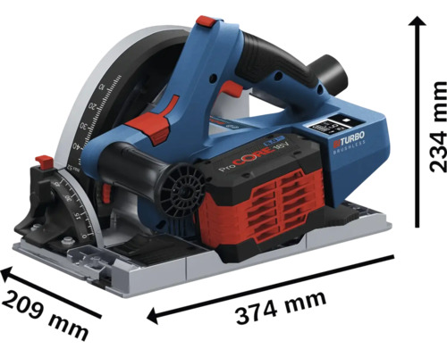 Akkukreissäge mit Abmessungsangaben