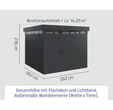 Gartenschrank mit Flachdach und Maßangaben