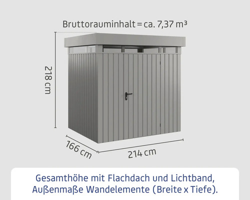 Abmessungen des Gerätehauses mit Flachdach