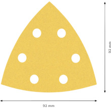 Dreieckiges Schleifpapier mit 6 Löchern, 93 Millimeter
