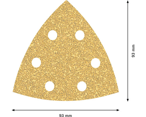 Dreieckschleifpapier mit 93 mm Kantenlänge und sechs Löchern