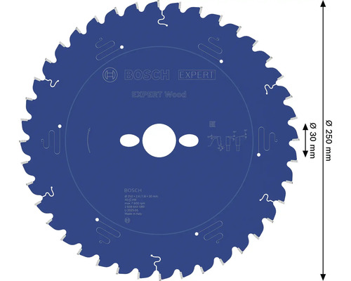 Bosch Expert Holzsägeblatt mit 250 Millimeter Durchmesser und 30 Millimeter Bohrungsdurchmesser