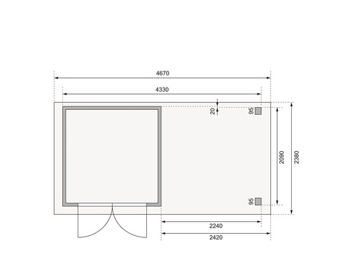 Grundriss einer Gartenlaube mit Maßen
