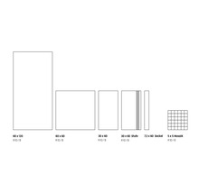 Verschiedene Fliesengrößen: 60 x 120, 60 x 60, 30 x 60, 30 x 60 Stufe, 7,2 x 60 Sockel, 5 x 5 Mosaik