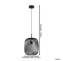 Pendelleuchte mit einem Durchmesser von 32,5 cm und einer Höhe von 110 cm.