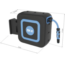 Aufroller für Gartenschlauch mit Schlauch und Logo for_q