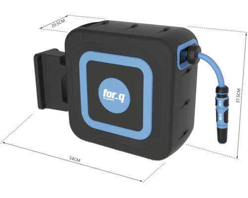 Aufroller für Gartenschlauch mit Schlauch und Logo for_q