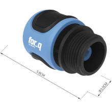 For_q Logo Wasserhahnstück mit einem Durchmesser von 3,5 cm und einer Länge von 5,8 cm