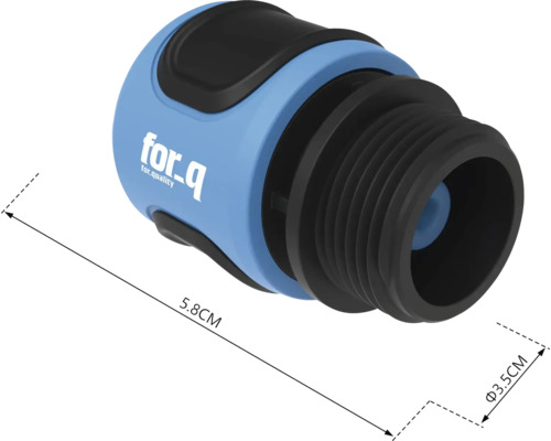 For_q Logo Wasserhahnstück mit einem Durchmesser von 3,5 cm und einer Länge von 5,8 cm