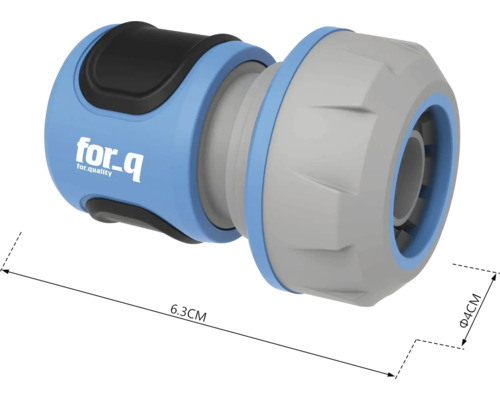 Gartenschlauchverbinder mit den Maßen 6,3 cm Länge und 4 cm Durchmesser