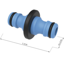 Gartenschlauchverbinder mit den Maßen 5,3 cm Länge und 3,2 cm Durchmesser