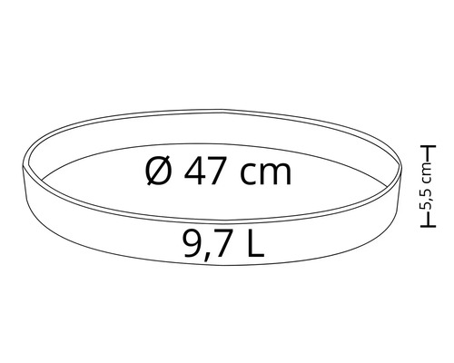 Blumenuntersetzer mit einem Durchmesser von 47 Zentimetern und einem Volumen von 9,7 Litern