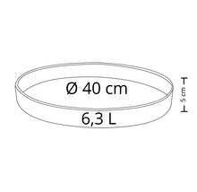 Pflanzschale mit einem Durchmesser von 40 Zentimetern und einem Volumen von 6,3 Litern.