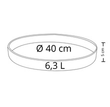 Runde Pflanzschale mit 40 Zentimeter Durchmesser und einem Volumen von 6,3 Liter.