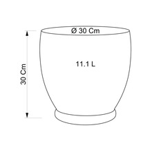 Technische Zeichnung eines Pflanzgefäßes mit den Maßen 30 cm Durchmesser und 30 cm Höhe, Füllmenge 11,1 Liter