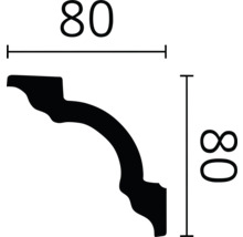 Dimensionsdarstellung einer Zierleiste mit den Maßen 80 mal 80 Millimeter.