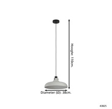 Graue Pendelleuchte, Durchmesser 38 cm, Höhe 110 cm
