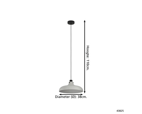 Graue Pendelleuchte, Durchmesser 38 cm, Höhe 110 cm