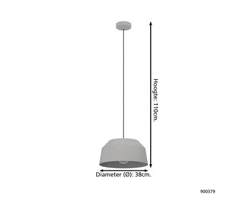 Pendelleuchte mit einem Durchmesser von 38 cm und einer Höhe von 110 cm.